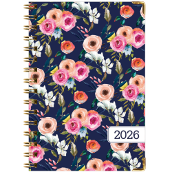 2025-2026 Global Excello Brands Hardcover Fashion Weekly/Monthly Planner, 5-1/2" x 8", Small Navy Floral, November 2025 To December 2026