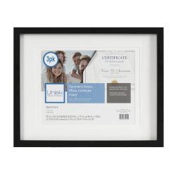 Uniek Gallery Photo/Document Picture Frames, 11" x 14" With Mat, Black, Set Of 3 Picture Frames