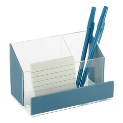 Realspace® Acrylic Desk Organizer, 3-7/16"H x 6"W x 3-5/8"D, Clear/Blue