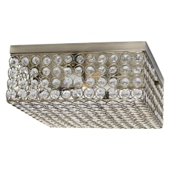 Lalia Home Glam 2-Light Square Flush-Mount Ceiling Lamp, 12"W, Crystal/Antique Brass