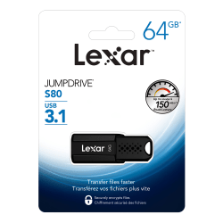 Lexar® JumpDrive® S80 USB 3.1 Flash Drive, 64GB, Black, LJDS80-64GBNBNU