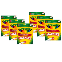 Crayola Broad Line Markers, 48 Markers Total, Broad Tips, Classic Colors, 8 Markers Per Box, Pack Of 6 Boxes