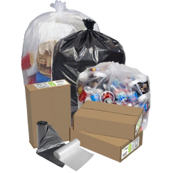 Pitt Plastics PCR Low Density EcoStrong Plus Trash Bags, 60 Gallon, Clear, Pack Of 100 Trash Bags