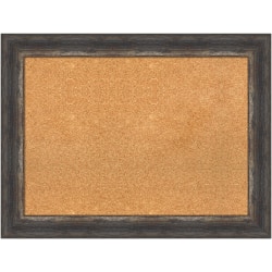 Amanti Art Rectangular Non-Magnetic Cork Bulletin Board, Natural, 33" x 25", Bark Rustic Char Plastic Frame