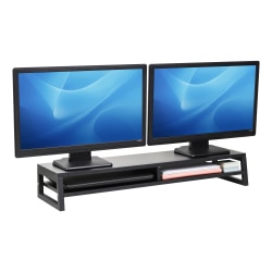Mind Reader 2-Tier MDF Double Monitor Stand Screen Riser With Storage Shelf, 5-1/2"H x 10"W x 33-3/4"D, Black, Total Qty 1