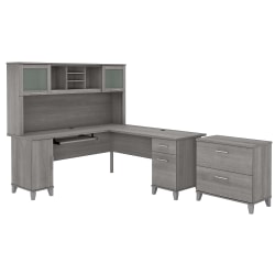 Bush Furniture Somerset 72"W L-Shaped Desk With Hutch And Lateral File Cabinet, Platinum Gray, Standard Delivery