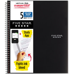 Five Star® Wire-Bound Notebook, 8-1/2" x 11", 5 Subject, College Ruled, 200 Sheets, Black