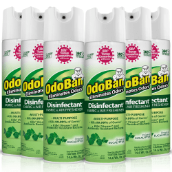 OdoBan Odor Eliminator Disinfectant 360° Spray, Eucalyptus, 14.6 Oz, Pack Of 6 Bottles