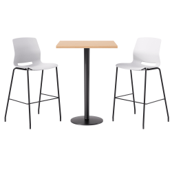 KFI Studios Proof Bistro Square Pedestal Table With Imme Bar Stools, Includes 2 Stools, 43-1/2"H x 30"W x 30"D, Maple Top/Black Base/White Chairs