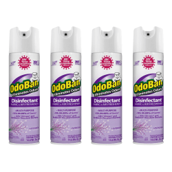 OdoBan Ready-to-Use 360-Degree Continuous Spray Disinfectant Cleaner and Odor Eliminator, Lavender Scent, 14.6 Oz, Set Of 4 Spray Cans
