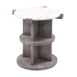 Coast to Coast Kyla Wood Round Chairside Table With Marble Top, 21"H x 20"W x 20"D, Lakeport White/Gray
