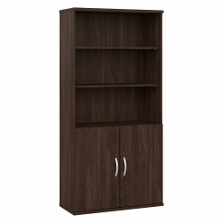 Bush Business Furniture Hybrid 73"H 5-Shelf Bookcase With Doors, Black Walnut, Standard Delivery