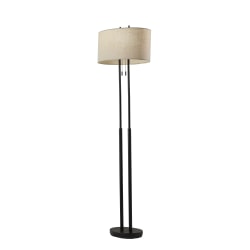 Adesso® Duet Floor Lamp, 64"H, Taupe Shade/Antique Bronze Base