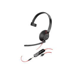 Plantronics Poly Blackwire 5210  5200 Series  headset  on ear  wired  3.5 mm jack, USB C  Certified for Microsoft Teams