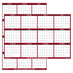 2025 SwiftGlimpse Reversible Yearly Wall Calendar, 32" x 48", Maroon, January To December