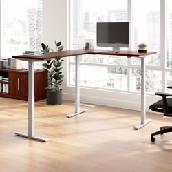 Bush Business Furniture Move 60 Series 60"W Height Adjustable L Shaped Standing Desk, Hansen Cherry/Cool Gray Metallic, Standard Delivery