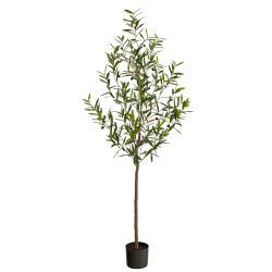 Nearly Natural Olive Tree 72"H Artificial Plant With Planter, 72"H x 28"W x 10"D, Green/Black