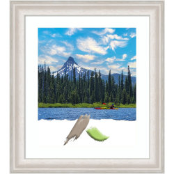 Amanti Art Rectangular Picture Frame, 24" x 28" With Mat, Trio White Wash Silver