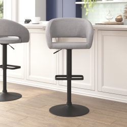 Flash Furniture Contemporary Fabric Adjustable Height Bar Stool With Rounded Mid-Back, Gray/Black