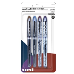 uni-ball® Vision™ Elite™ Designer Series Rollerball Pens, Bold Point, 0.8 mm, Assorted Barrels, Black Ink, Pack Of 4 Pens