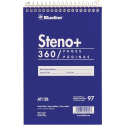 Blueline White Paper Wirebound Steno Pad - 180 Sheets - Wire Bound - Front Ruling Surface - 6" x 9" - White Paper - Cardboard Cover - Stiff-cover - 1Each