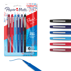 Paper Mate® Flair Felt Tip Pens, Medium Point (0.7mm), Assorted Colors, 6 Count, USA 250th Anniversary Edition