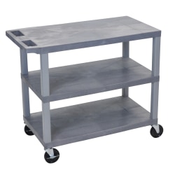 Luxor E-Series Plastic Cart, 3-Shelves, 36 1/4"H x 35 1/4"W x 18"D, Gray