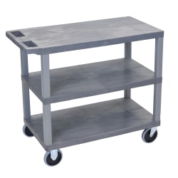 Luxor E-Series Plastic Cart, 3-Shelves, Heavy Duty, 36 1/4"H x 35 1/4"W x 18"D, Gray