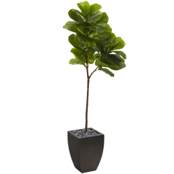 Nearly Natural Fiddle Leaf 66"H Artificial Tree With Planter, 66"H x 13"W x 9"D, Green/Black