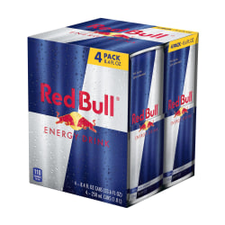 Red Bull Energy Drinks, Original, 8.4 Oz, Pack Of 4 Cans
