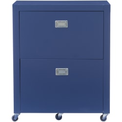 Linon Ari 17"D Lateral 2-Drawer Mobile Home Office File Cabinet, Navy/Silver
