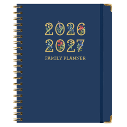 2026-2027 Excello Brands 14-Month Weekly/Monthly Academic Year Family Planner, 8-1/2" x 11", Navy Gold Numbers, May To June, Total Qty 1