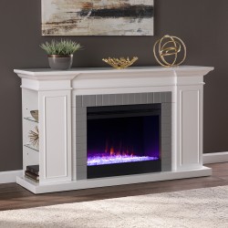 SEI Furniture Rylana Bookcase Color-Changing Fireplace, 31-1/2"H x 54-3/4"W x 15-3/4"D, White/Gray