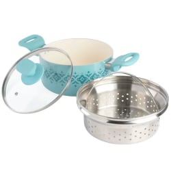 Spice by Tia Mowry Savory Saffron 3-Quart Aluminum Nonstick Dutch Oven With Stainless Steel Steamer And Lid, Mint