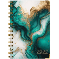 2026-2027 Excello Brands 14-Month Academic Year Hardcover Weekly/Monthly Fashion Planner, 5-1/2" x 8", Teal Gold Marble, May To June, Total Qty 1