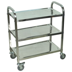 Luxor L100S3 Stainless-Steel 3-Shelf Kitchen Cart, 35"H x 26"W x 16"D, Silver