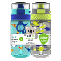 Ello Stratus Kids Tritan Water Bottles, 16 Oz, Camo/Sharks, Set Of 2 Bottles