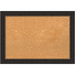 Amanti Art Rectangular Non-Magnetic Cork Bulletin Board, Natural, 28" x 20", Accent Bronze Narrow Frame