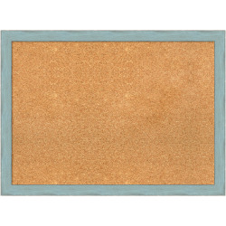 Amanti Art Cork Bulletin Board, 30" x 22", Natural, Sky Blue Rustic Wood Frame