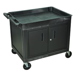 Luxor TC Series Utility Cart With Locking Cabinet, 2-Shelf, 30"H x 24"W x 32"D, Black