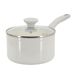 Martha Stewart Everyday Rexford 2.6-Quart Ceramic Nonstick Aluminum Saucepan With Lid, Linen