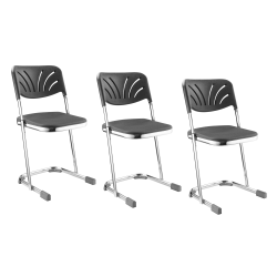 National Public Seating 6600 Series Elephant Z-Stools With Backrest, 18"H, Black/Chrome, Pack Of 3 Stools