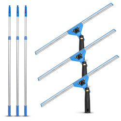 Gritt Commercial Swivel Window Squeegee And Telescopic Pole Window Washing Kit, 18" Squeegee/6' Pole, Multicolor, Pack Of 3 Kits