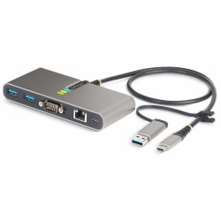 StarTech.com 2-Port USB-C Hub with Gb Ethernet and RS232 FTDI Serial, Attached USB-C to USB-A Dongle, 100W PD Pas - 5G2A1SGBBUSBCHUB