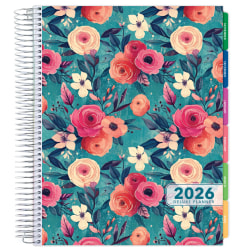 2025-2026 Global Excello Brands Deluxe Daily/Weekly/Monthly Planner, 8-1/2" x 11", Teal Floral, November 2025 To December 2026