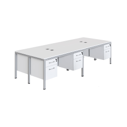 Boss Office Products Simple Systems Workstation Quad Desks With 4 Pedestals, 29-1/2"H x 120"W x 60"D, White
