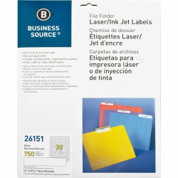 Business Source Laser/Inkjet Permanent File Folder Labels - 43/64"x 3 7/16" - Permanent Adhesive - Rectangle - 26151