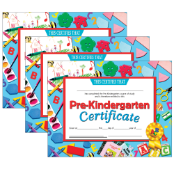 Hayes Certificates, 8-1/2" x 11", Pre-Kindergarten, 30 Certificates Per Pack, Set Of 3 Packs, HVA6993
