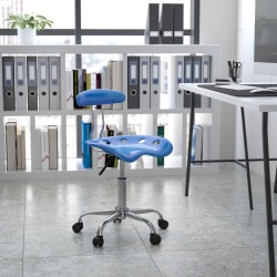 Flash Furniture Vibrant Low-Back Task Chair With Tractor Seat, Bright Blue/Chrome