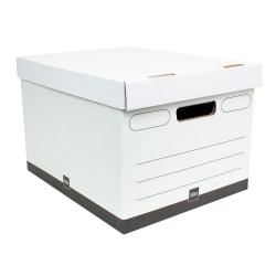 Office Depot® Brand Heavy-Duty Quick Set Up Storage Boxes, Letter/Legal Size, 15" x 12" x 10", White/Black, Pack Of 5